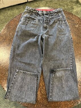 Bonjour VINTAGE Women’s acid washed black Tapered Denim Jeans 100% Cotton sz 12